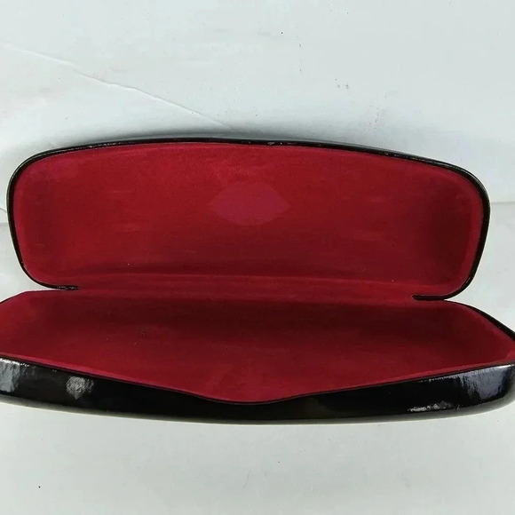 Lulu Guinness shiny black hard clamshell eyeglass case - Picture 4 of 5